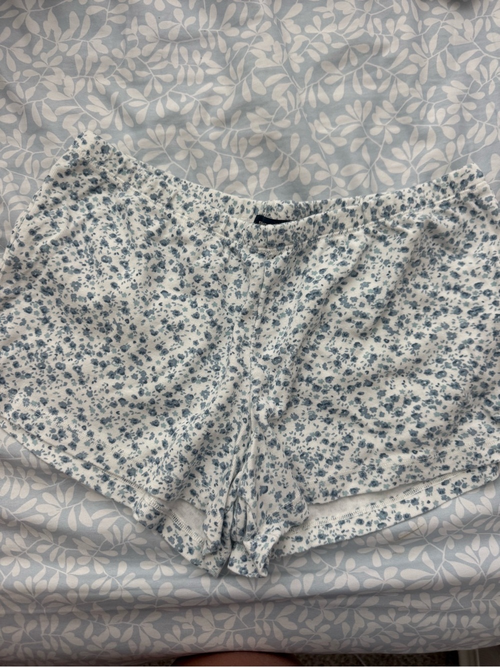 Brandy Melville White and Light Blue Floral Lounge Shorts